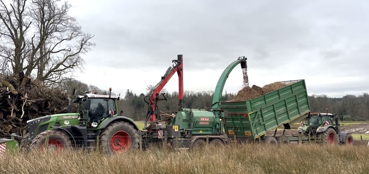 Tractor-mounted chipper — biomass woodchipping